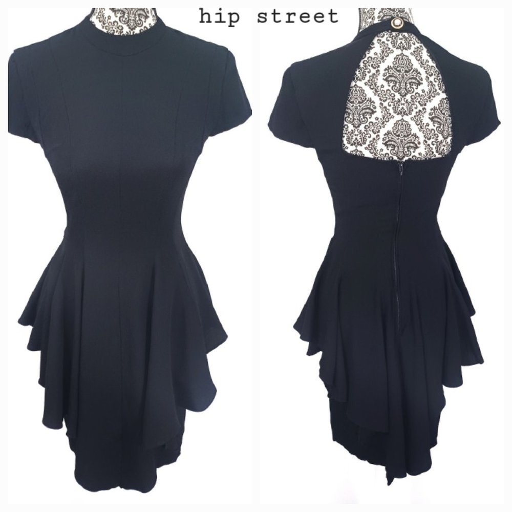 JESSICA HOWARD Vintage Crepe SS Long Pointed Peplum Pencil Skirt Party Dress 4